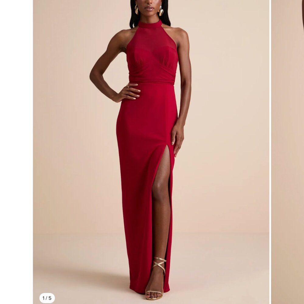 Lulus Baani Red Column Halter Maxi Dress - XS